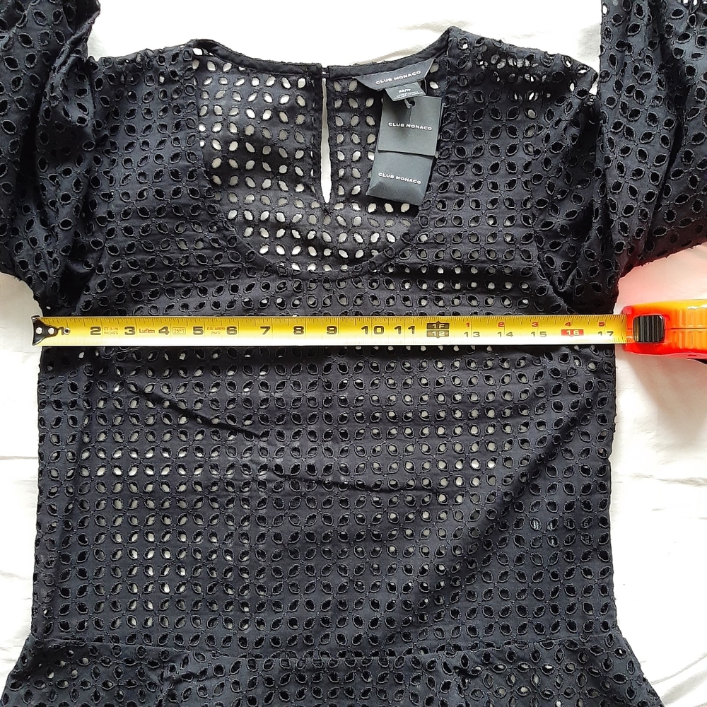 Club Monaco Puff Sleeve Eyelet Top in Black - Picture 8 of 11